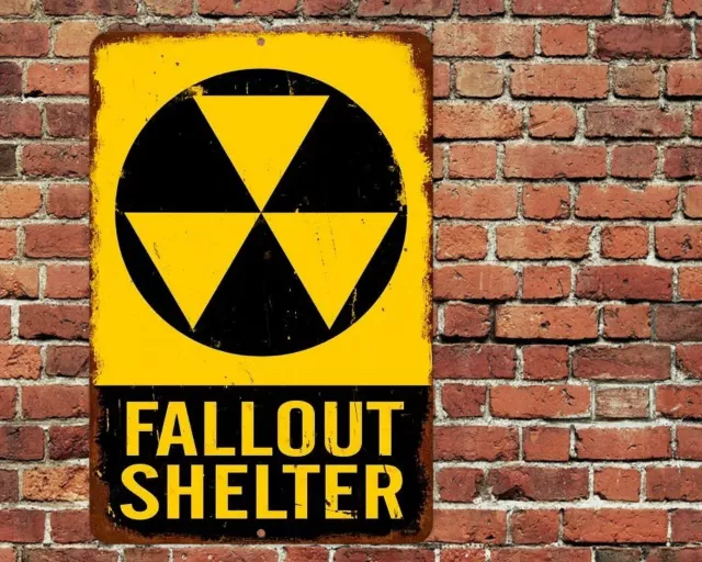 Fallout Shelter Sign Metal Aluminum 8"x12" Rustic Aged Looking