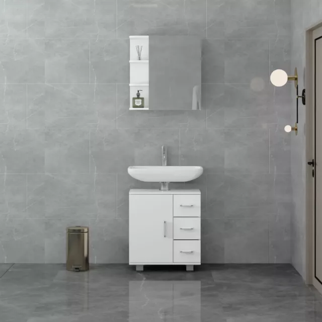 2 piezas de baño MDF armario con espejo y estantes interiores y mueble de lavabo