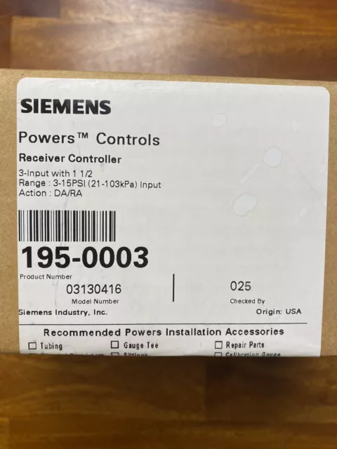 Siemens Powers Controls Receiver Controller 195-0003