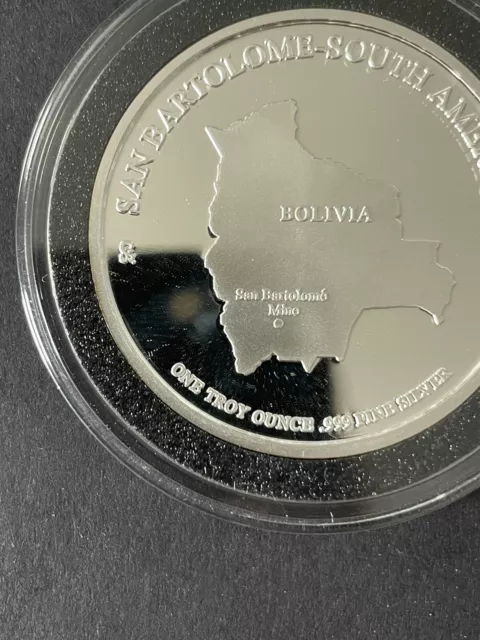 Moneda de plata fina COEUR .999 mina San Bartolomé Bolivia