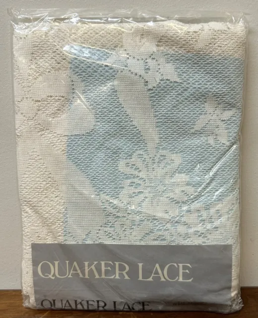 Vintage Quaker Lace Beige Tablecloth 70” Round Ribbons & Bows Made USA NEW NOS