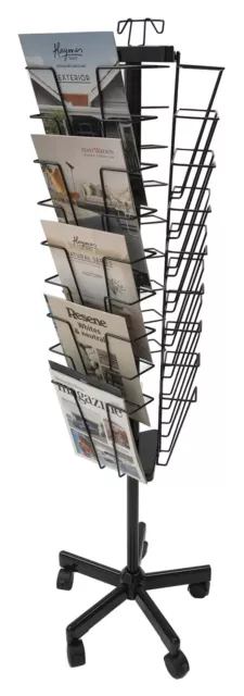 27 A4 Wire Rotating Floor Brochure Stand / Carousel Free Standing Mobile Display