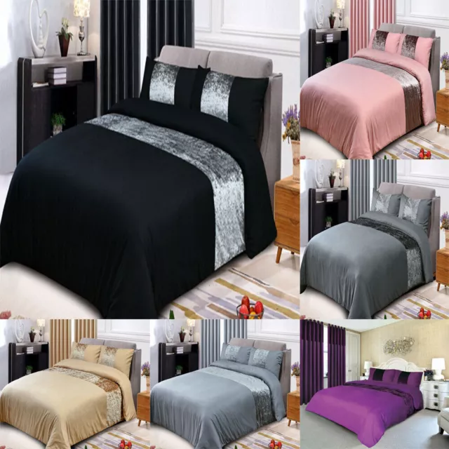 Crushed Velvet Panel Duvet Cover with Pillowcase Bedding Set UK Seller Fast Ship