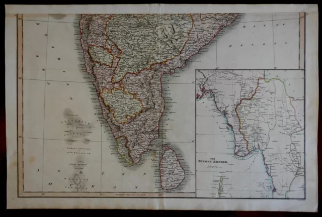 Southern India Hyperdbad Ceylon Birman Empire c.1815 Smith large detailed map