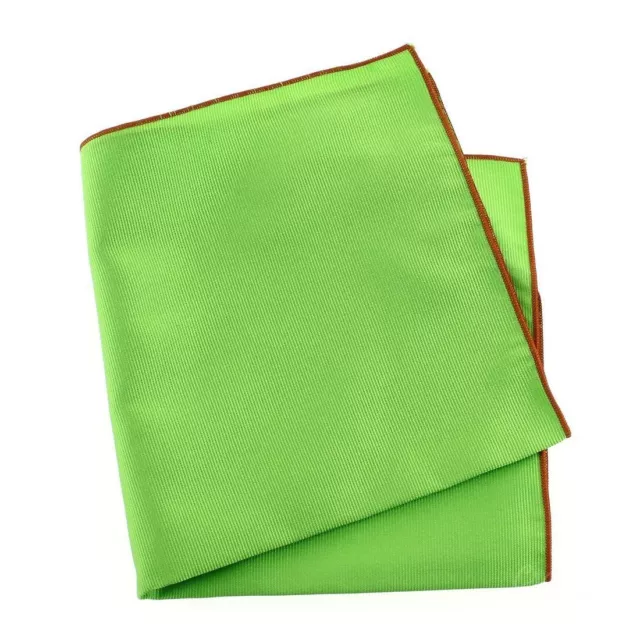 Pochette soie, Vert Cedro, ourlet orange - Vert -  FABRIQUE EN ITALIE.