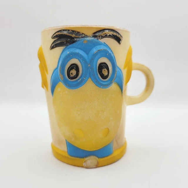 Vintage 1968 DINO Flintstones Vitamin Promo Plastic Cup Mug Hanna Barbera