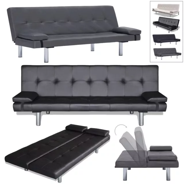 3-Sitzer  Schlafsofa mit 2 Kissen Kunstleder Schlafcouch Schlafsofa Sofa Bett