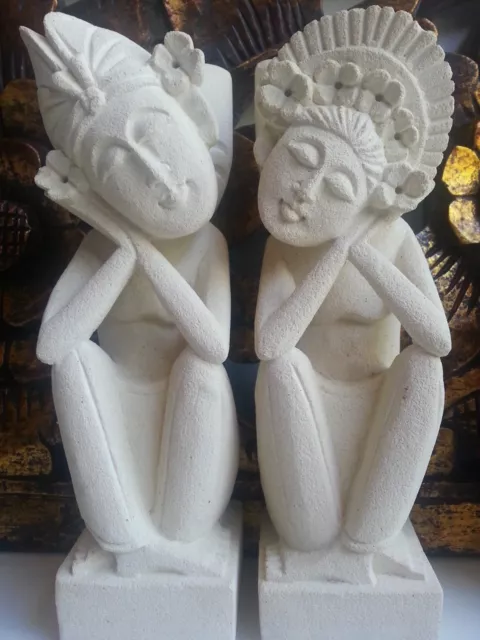 Set 2 Balinese Sand Stone Statues Wedding Couple Sleeping Bali Garden Man Woman