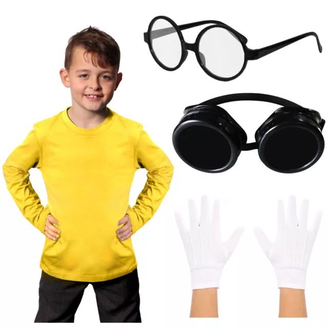 Yellow Worker Costume Set Funny Child Top Glasses Cartoon Movie Fancy Dress Lot