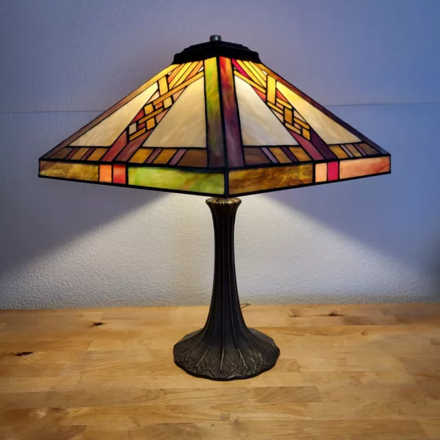 Vintage Tiffany Style Stained Glass Table Lamp Mission  19" Tall