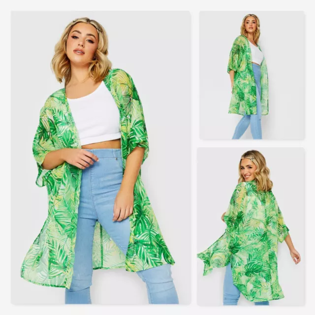 NEW YOURS LIMITED COLLECTION KIMONO Size 22/24 , Green Tropical Leaf Print