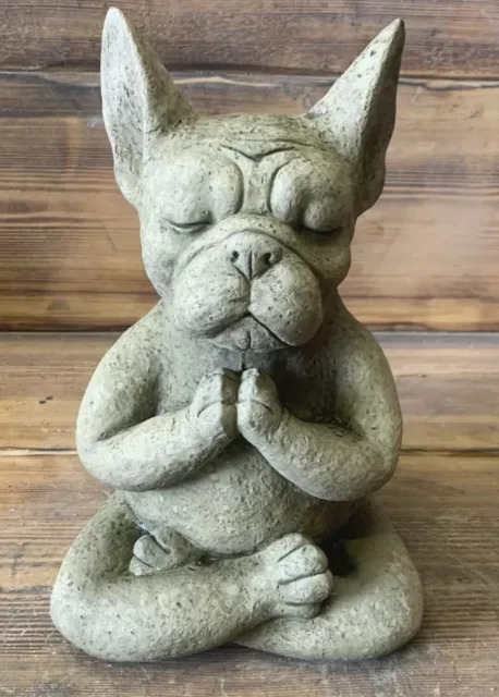 32cm XXL Steinfigur Frenchie Französische Bulldogge Yoga Gartenfigur Frenchy