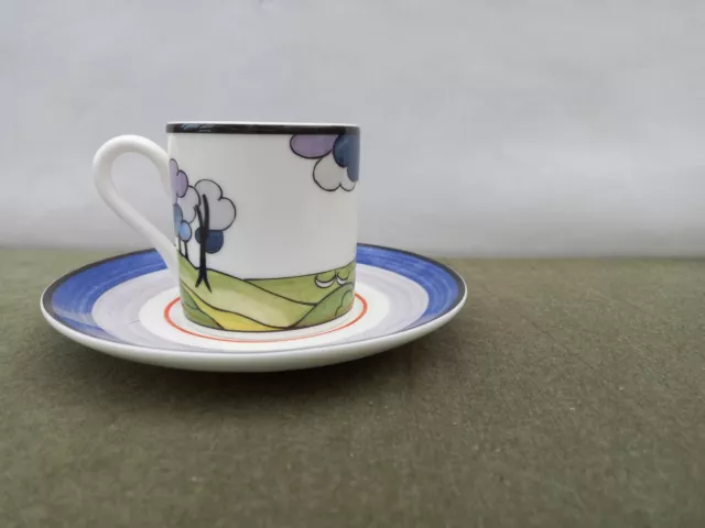 Clarice Cliff Cafe Chic Wedgwood Espresso Cup and Saucer Blue Firs