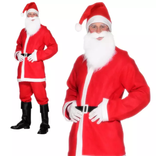 Babbo Natale Costume Abito Adulto Travestimento Uomo Natale + Barba