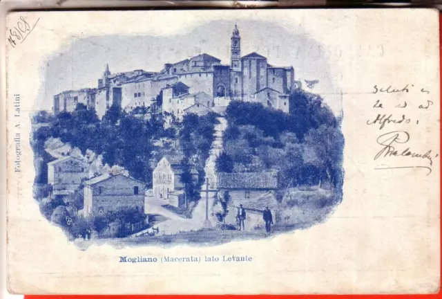 Cartolina Mogliano Marche   Viaggiata 1908 Lato Levante Animata Rara