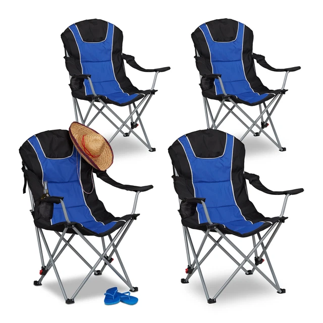Lot De 2 Chaises Pliantes De Camping Bleues - Porte-Gobelet, Sac De Transport - Capacité 130 Kg, Tissu Oxford 600D - Pour Extérieur, Pêche, Plage - 2
