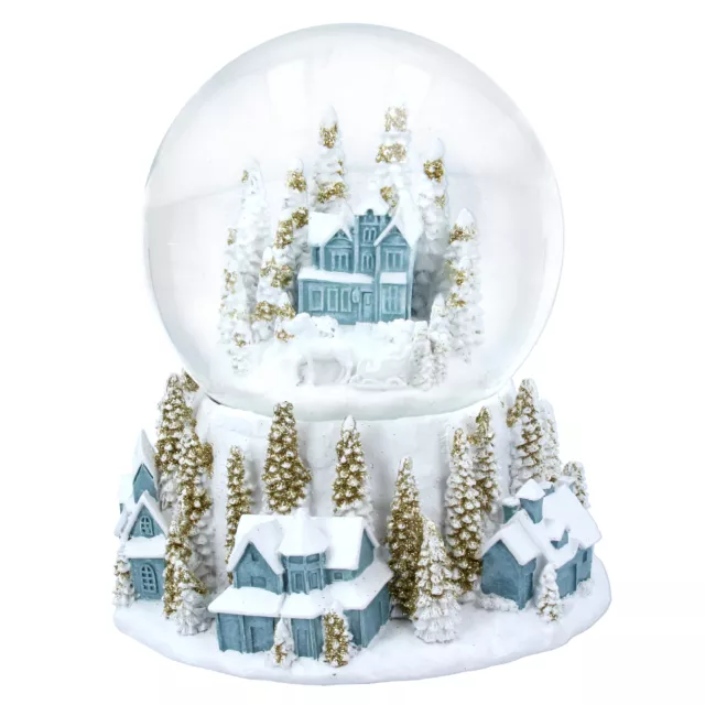 Gisela Graham Novelty White and Gold Luxury Village Scene Christmas Snow Globe