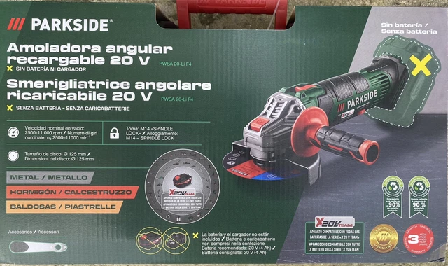 SMERIGLIATRICE ANGOLARE A batteria X 20V PARKSIDE PWSA 20-Li F4 (SENZA