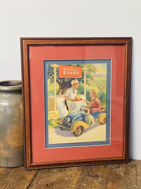 Vintage 1930s-40s Orange Crush Cardboard Advertising Framed Pedal Car Original