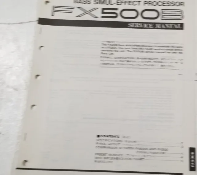 Vintage Yamaha FX500B Bass Simul-Effect Processor Service Manual and Parts List