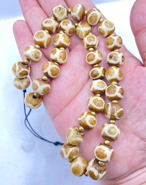 Vintage Asian Burmese Old Pumtek Pyu Petrified Wood Stone Beads Necklace
