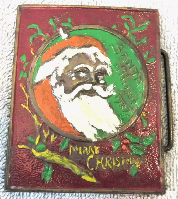 NOS - Vintage - SANTA FOR PRESIDENT 1927 MERRY CHRISTMAS - Belt Buckle - 1970'S