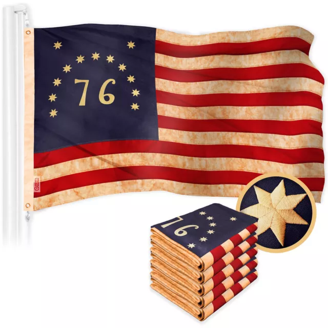 G128 5 Pack: Bennington 76 Tea-Stained Flag 4x6 Ft Embroidered 420D Polyester