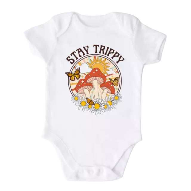 Stay Trippy Baby Onesie® Retro Mushroom Butterfly Funny Gift Newborn Bodysuit