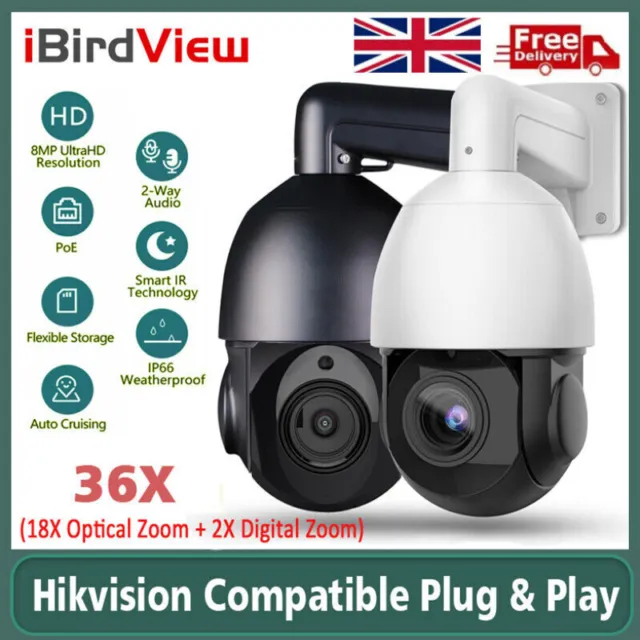 iBirdView 4K 8MP 36X Zoom PoE Auto Tracking Network IP Camera Hikvision Protocol