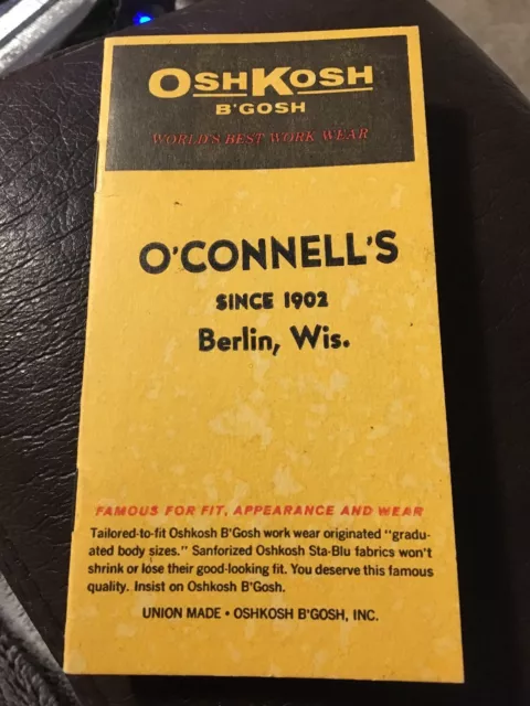 Oshkosh B’Gosh Note Pad O’Connells Since 1902 Berlin Wisconsin Wi Wis 1967 1968