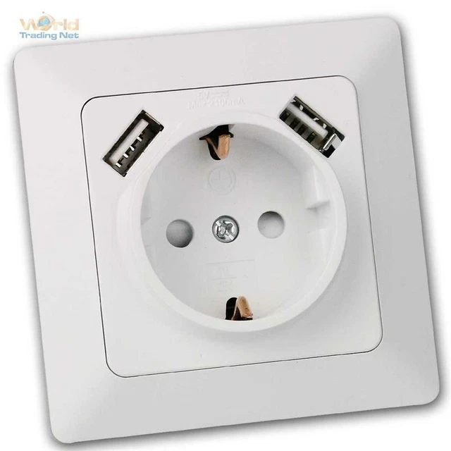 Milos Prise de Courant Avec 2x USB 1A, Blanc Mat , Flush Borne Recharge Haut