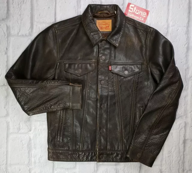 LEVIS BROWN BUFFALO Leather Trucker Jacket Capital Big-E Jacket £599 New  LVC L EUR 342,28 - PicClick FR