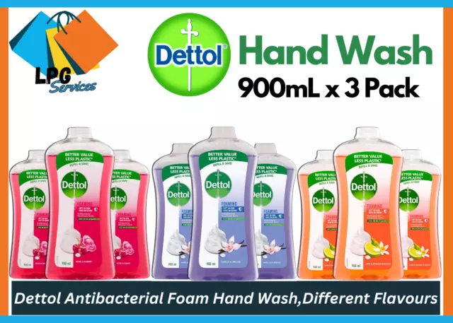 Dettol Antibacterial Foam Hand Wash Different Flavours Refill, 900mL x 3 Pack AU