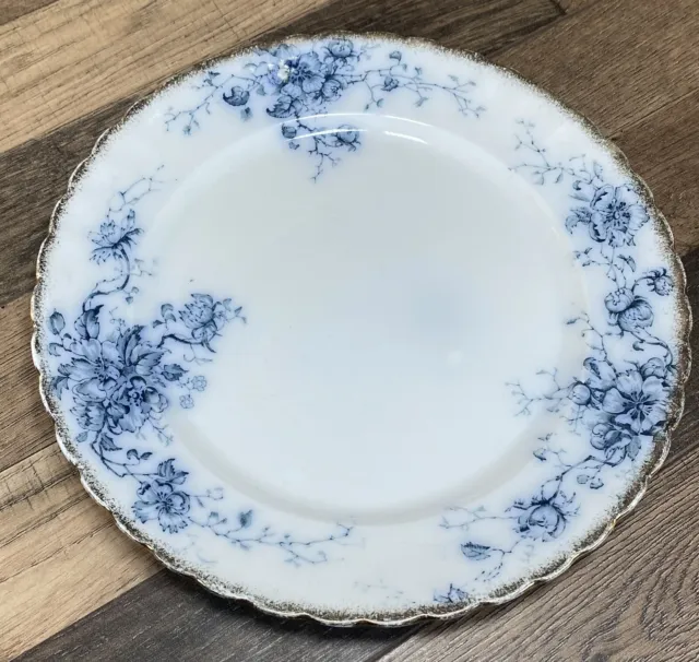 Antique W.H. Grindley England Flow Blue Transferware Dinner Plate Wildflower 10"