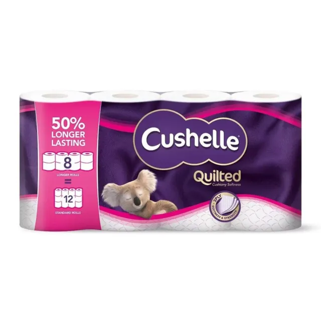 Cushelle Quilted 3-Ply - 50% Longer Rolls - Toilet Tissue Paper Roll - 32 Rolls