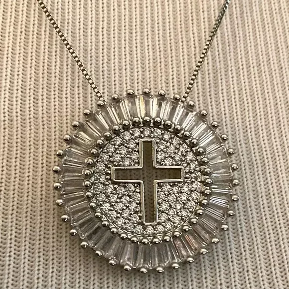 CROSS NECKLACE FAITH Jewelry Silver Crystal Dainty Chain $10.00 - PicClick