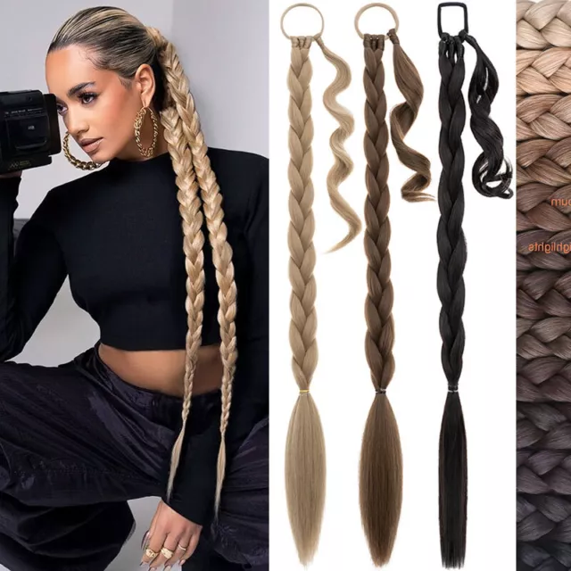 AU Long Braided Ponytail Extension With Hair Tie Yaki Straight Clip in Pony Tail