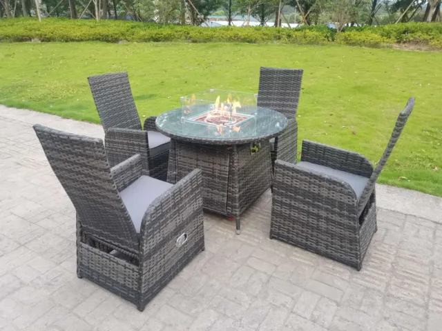 Fimous 4 Seater Rattan Furniture Gas Fire Pit Round Dining Table Reclining Sets