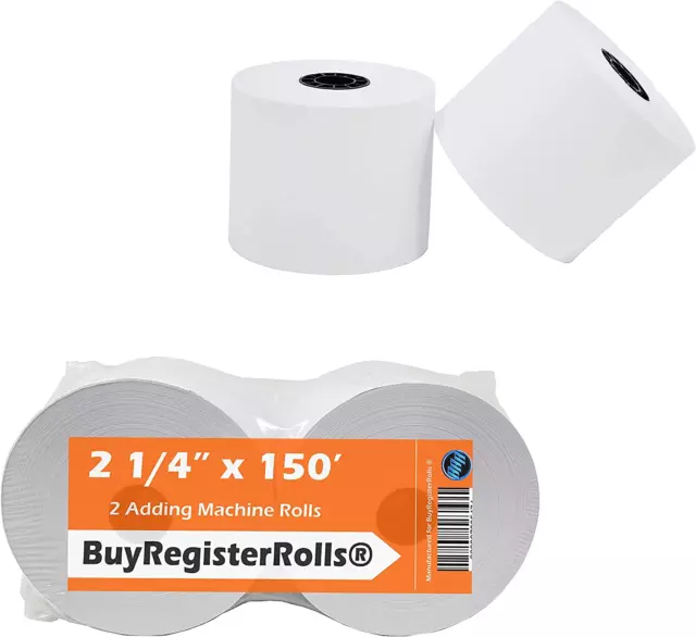 (2 Rolls) 2 1/4 X 150 Ft, White, Adding Machine Tape Paper Rolls, Premium One