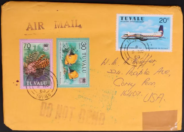 Mayfairstamps Tuvalu 1980 to Corry Run PA Airmail cover aah_99049