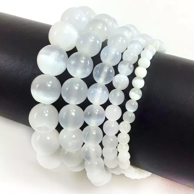 Handmade Natural Selenite Stretchy Bracelet Round Bead 4 6 8 10 12 Gemstone 7.5"