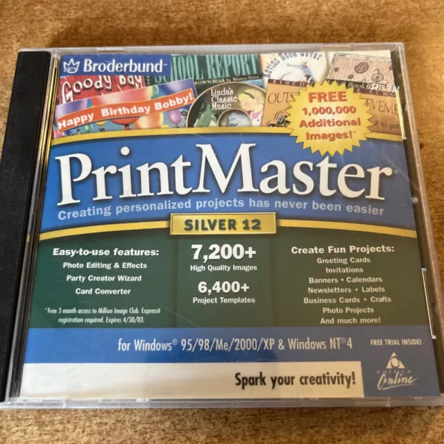 Printmaster Silver 12.0 (Jewel Case) CD ROM  Broderbund 2002 Windows 95/98