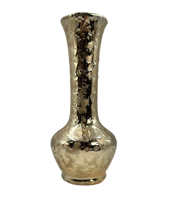 DIXON ART STUDIO Weeping 22K Gold Bud Vase Hollywood Regency Mid