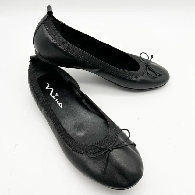 NEW Nina Esther Black Leather Slip On Ballet Flats Girls 5.5