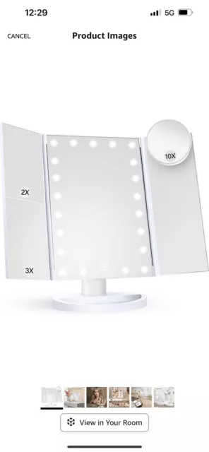 LED Makeup Mirror with Lights, 3X Magnification Touch Control Trifold Mirror