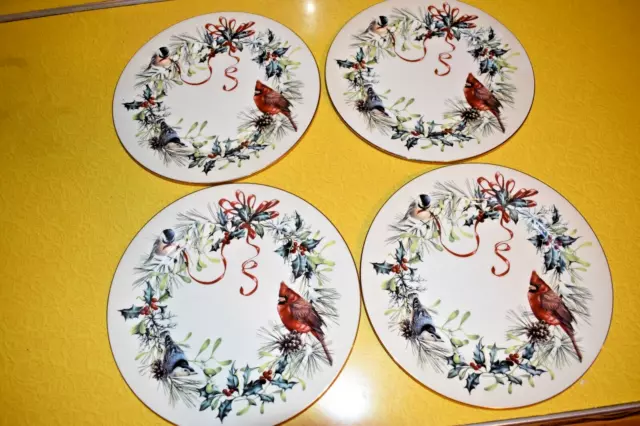 Lenox Winter Greetings Cardinal 10 3/4" DINNER PLATES - Set of 4   (A)