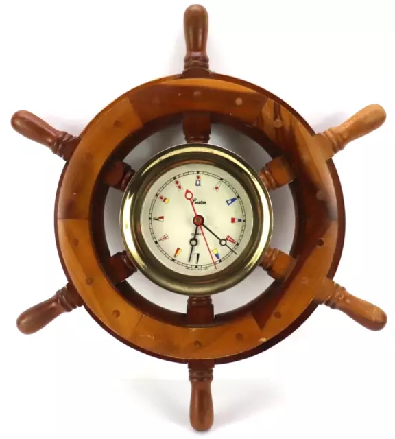 Vntg Boston Chelesea Clock Set In Captain's Wheel w/Marine Nautical Signal Flags