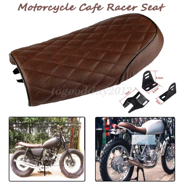 Motorcycle Cafe Racer Brat Flat Seat Hump Saddle Brown For Honda Yamaha Suzuki