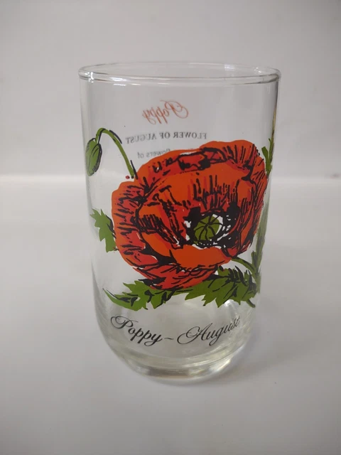 Vintage Flower of the Month Beverage Glass August Poppy Brockway 1970s