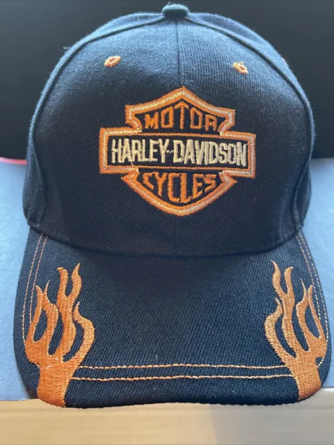 Harley Davidson Cap - Embroidered Flames + Logo Baseball Hat - One Size Fits All